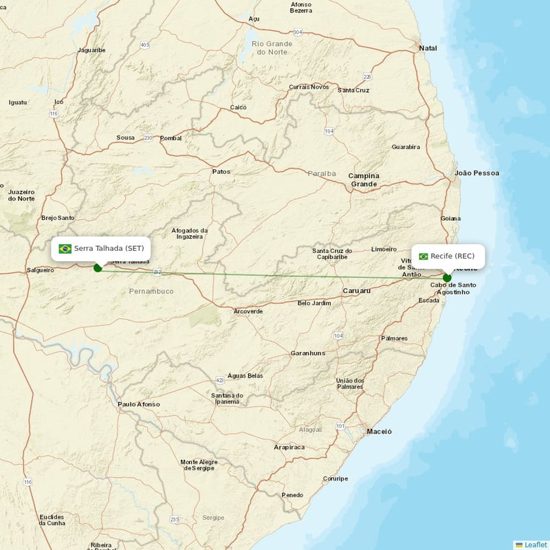 Route map over SET airport
