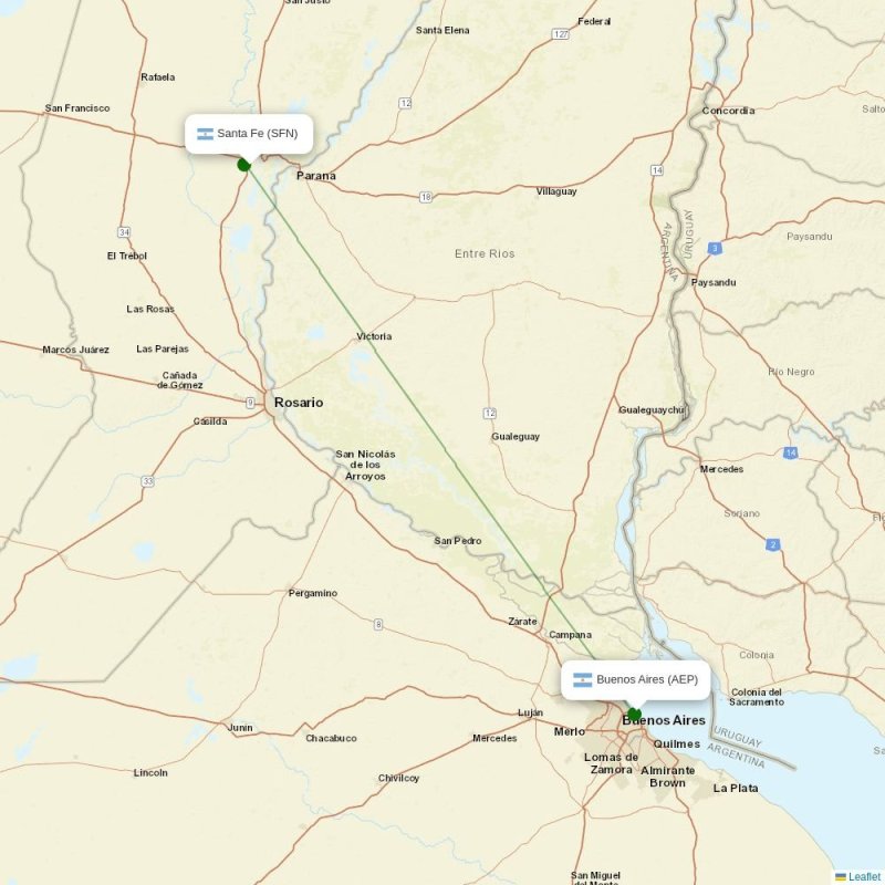 Route map over SFN airport