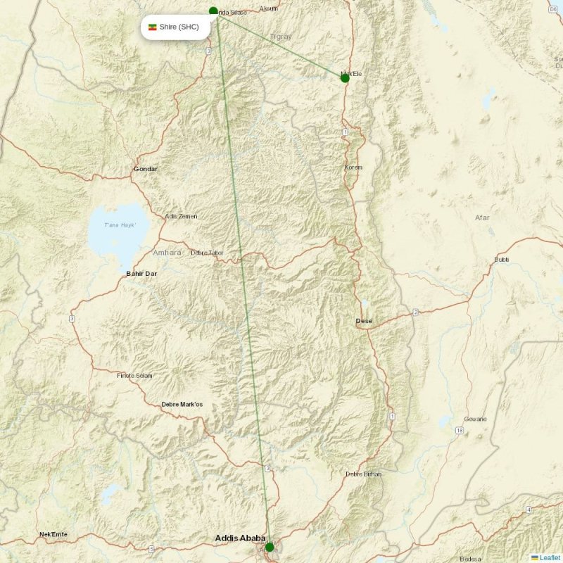 Route map over SHC airport