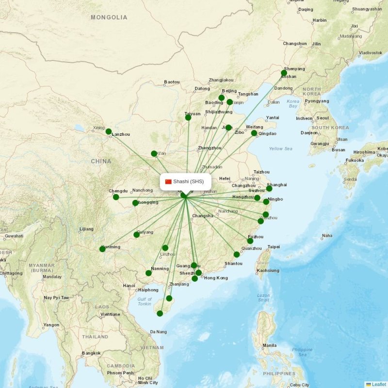 Route map over SHS airport