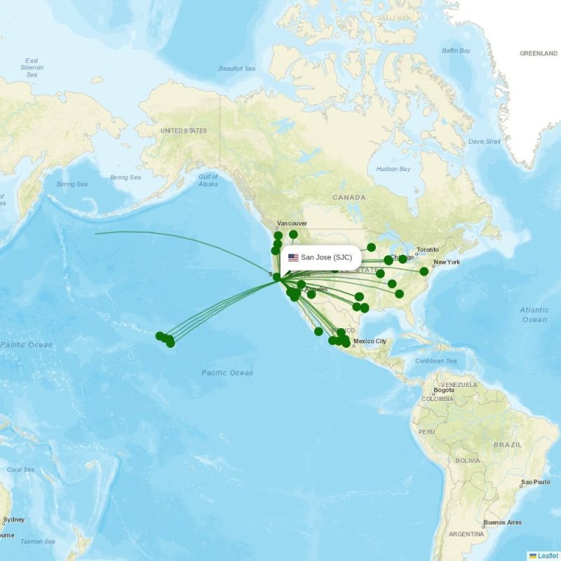 Route map over SJC airport