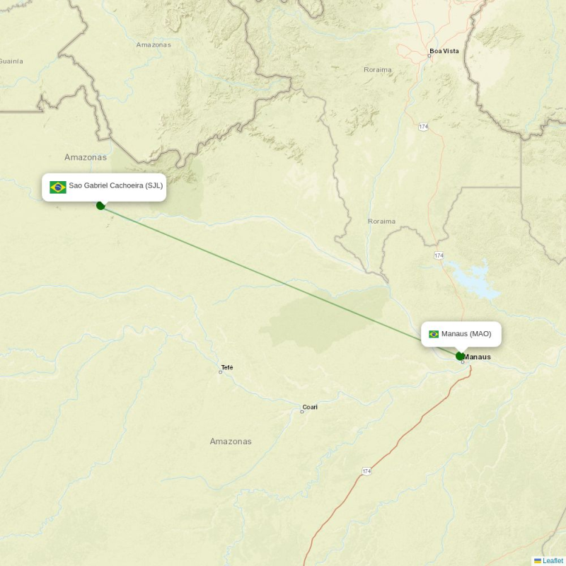 Route map over SJL airport