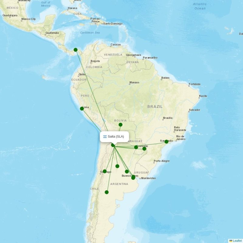 Route map over SLA airport