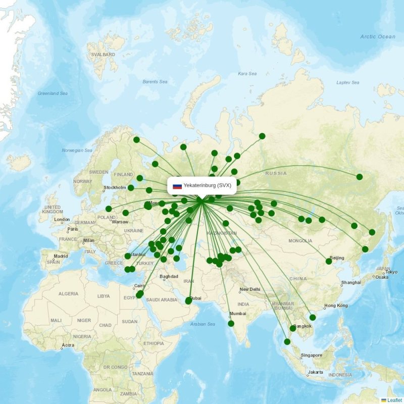 Route map over SVX airport