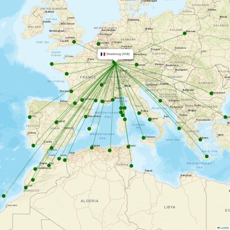 Route map over SXB airport