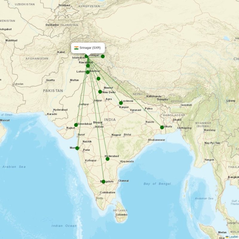 Route map over SXR airport