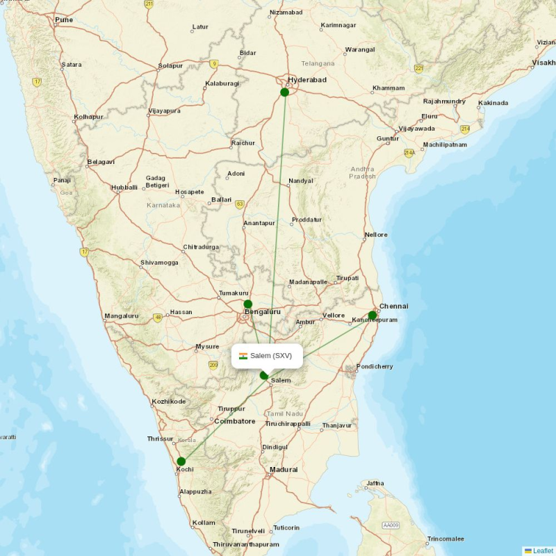 Route map over SXV airport