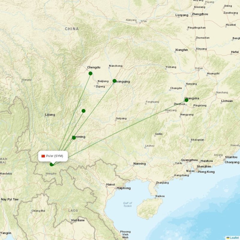 Route map over SYM airport