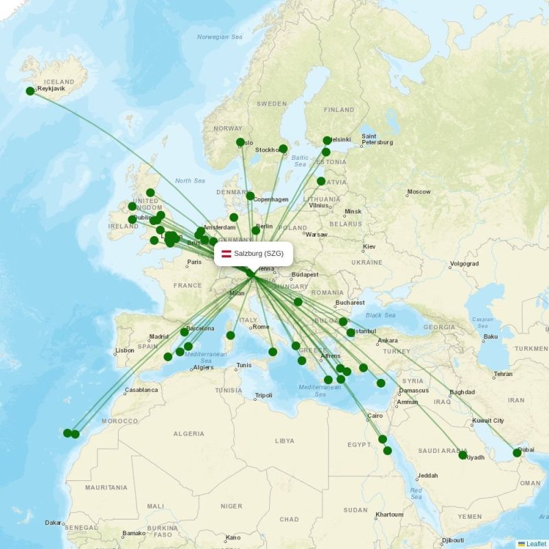 Route map over SZG airport