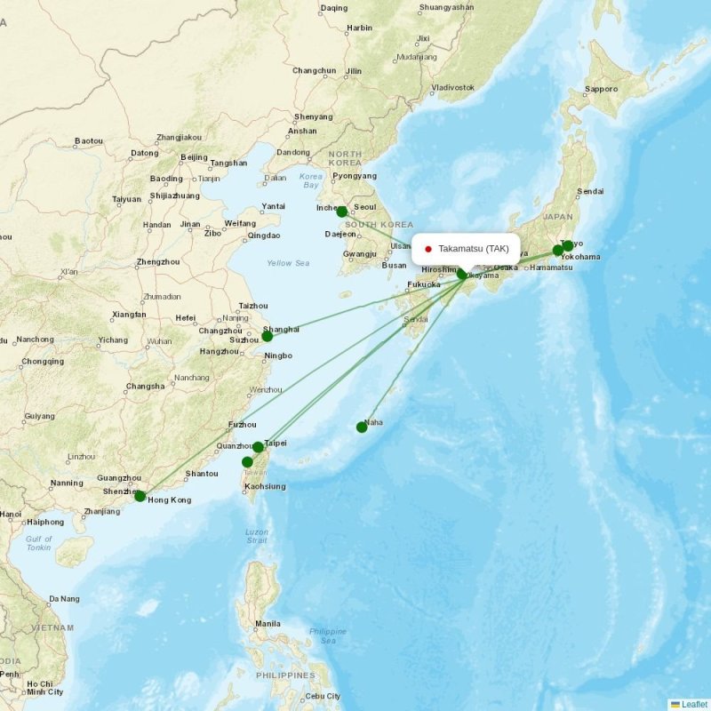 Route map over TAK airport