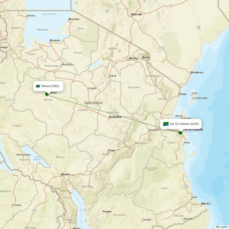 Route map over TBO airport