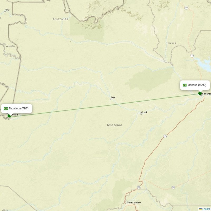 Route map over TBT airport
