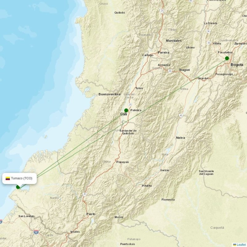 Route map over TCO airport