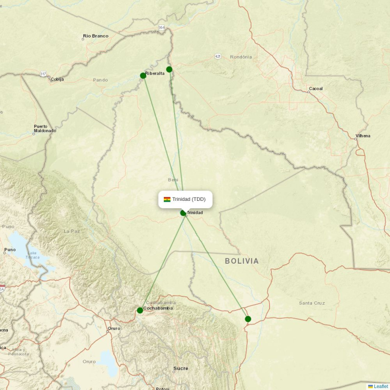 Route map over TDD airport