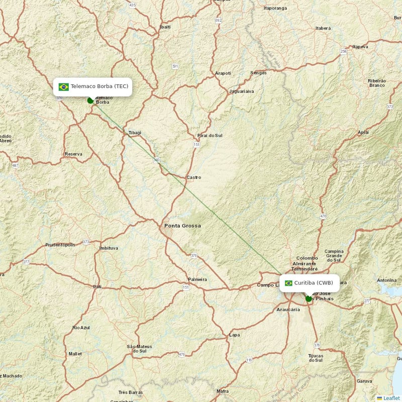 Route map over TEC airport