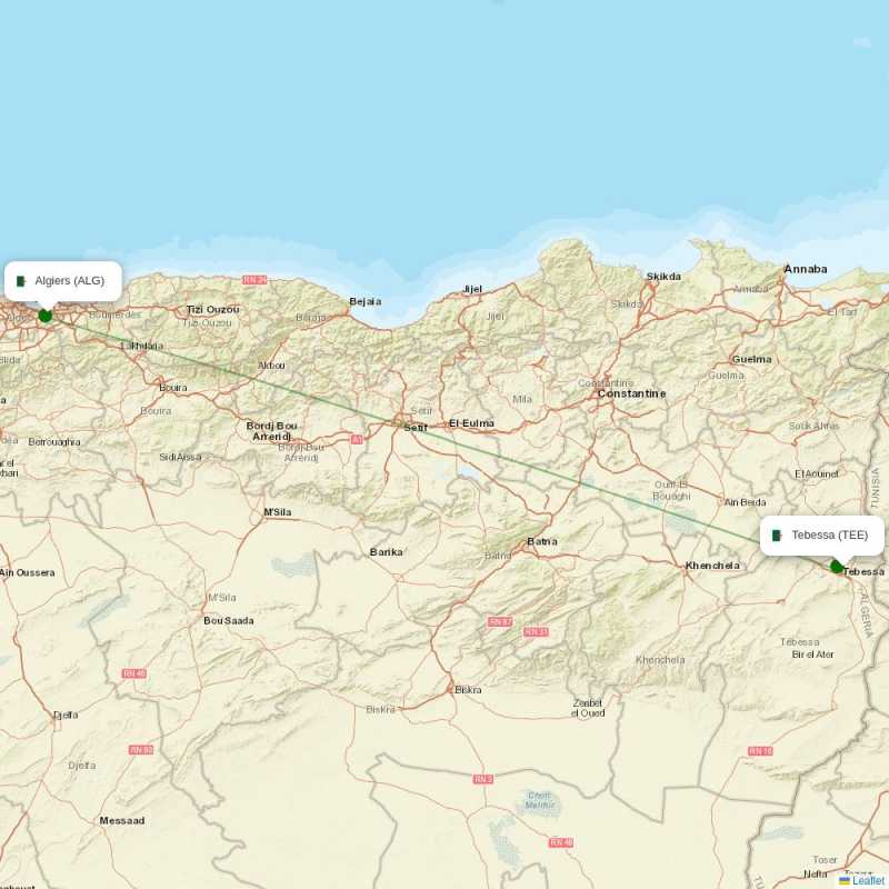 Route map over TEE airport