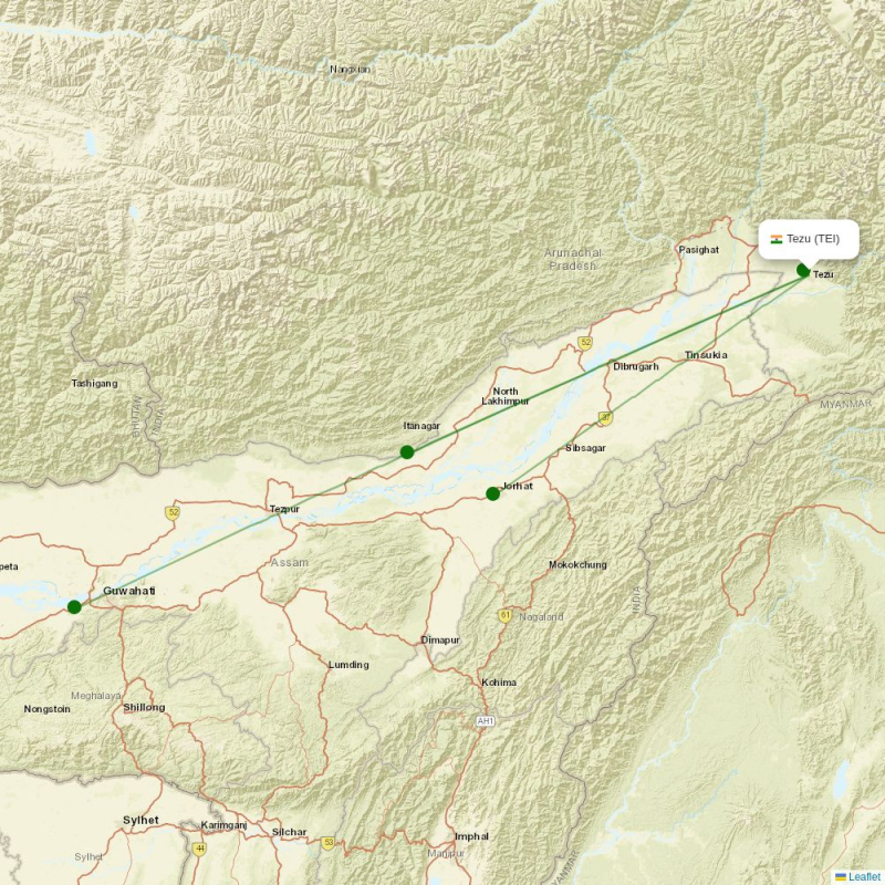 Route map over TEI airport