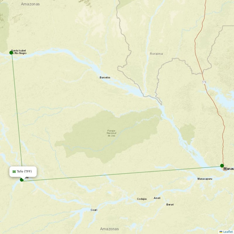 Route map over TFF airport
