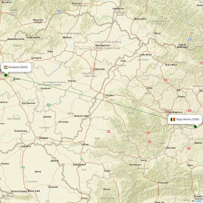 Route map over TGM airport