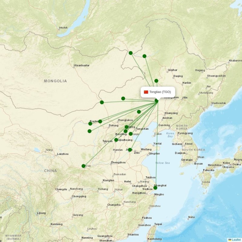Route map over TGO airport