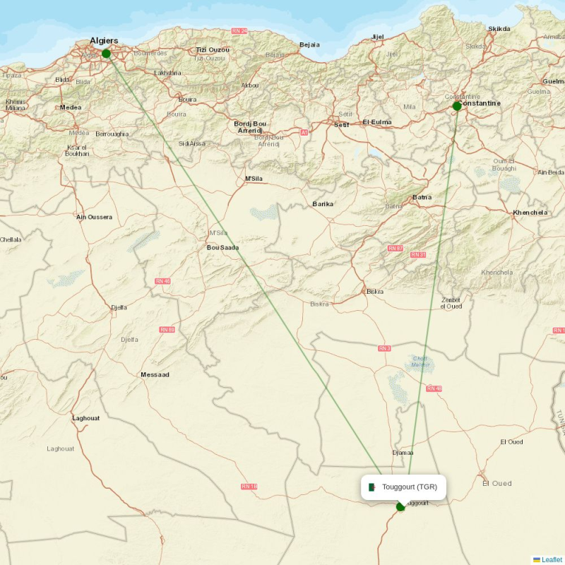 Route map over TGR airport
