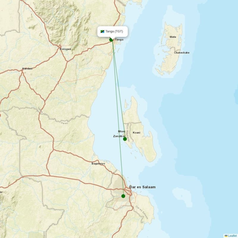 Route map over TGT airport