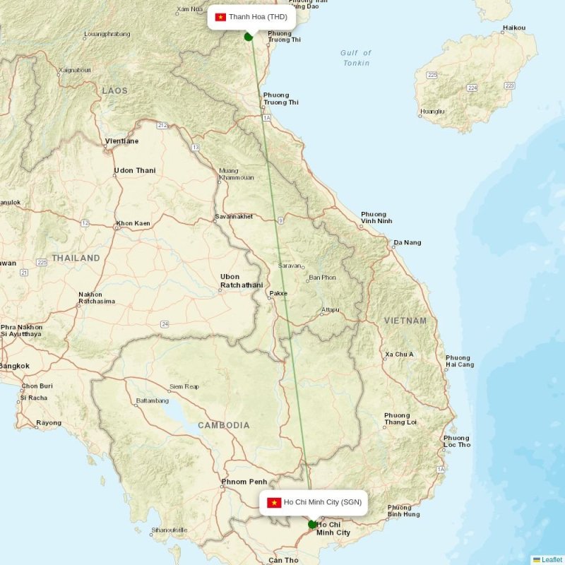 Route map over THD airport