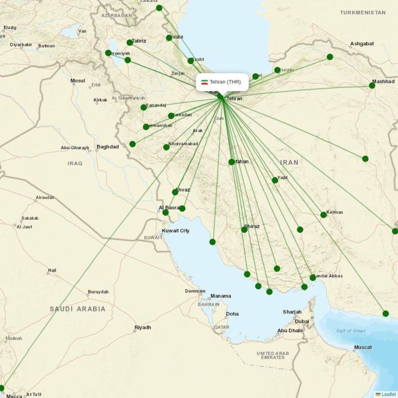 Route map over THR airport