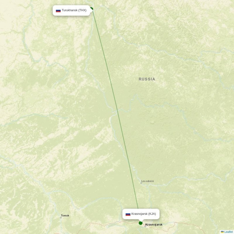 Route map over THX airport
