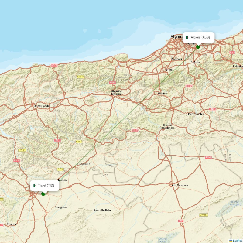 Route map over TID airport