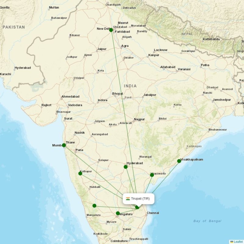 Route map over TIR airport