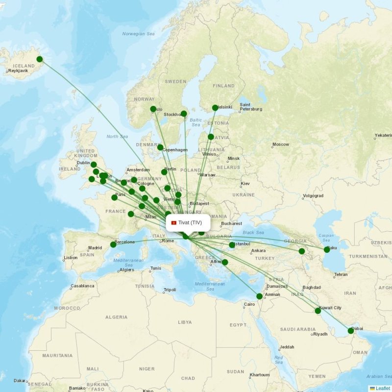 Route map over TIV airport