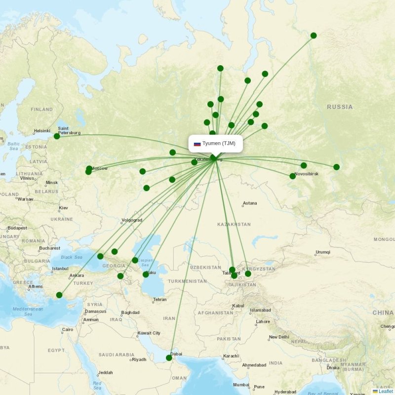 Route map over TJM airport