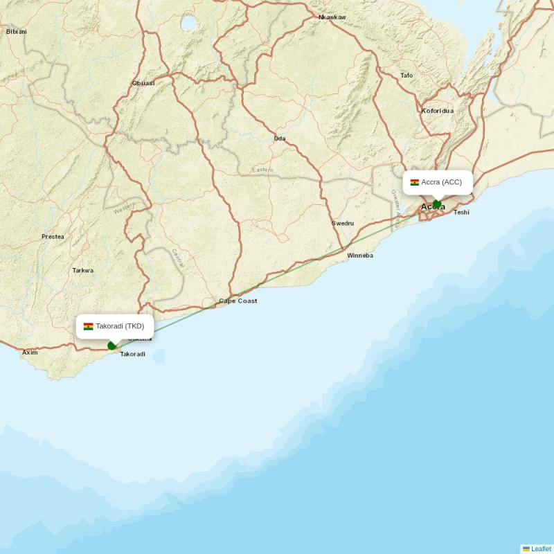 Route map over TKD airport