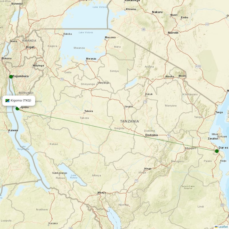 Route map over TKQ airport
