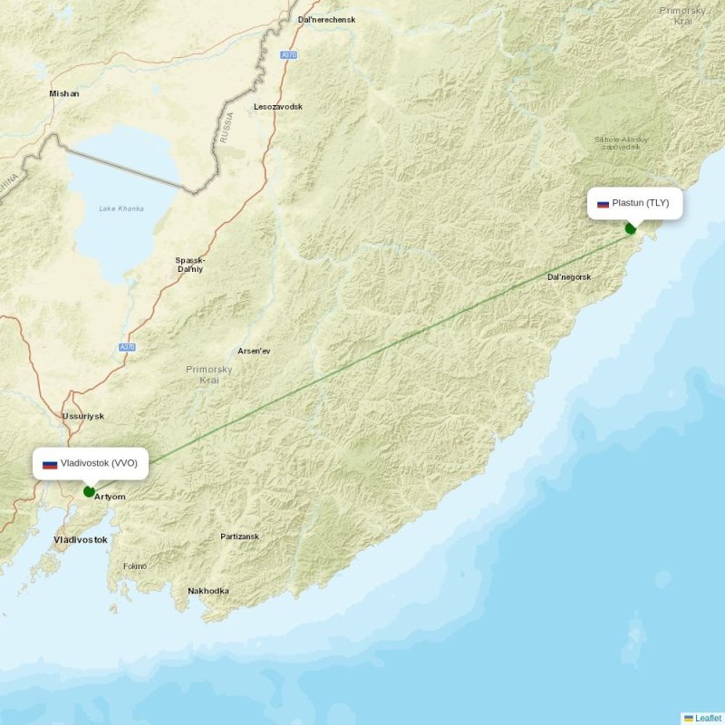 Route map over TLY airport