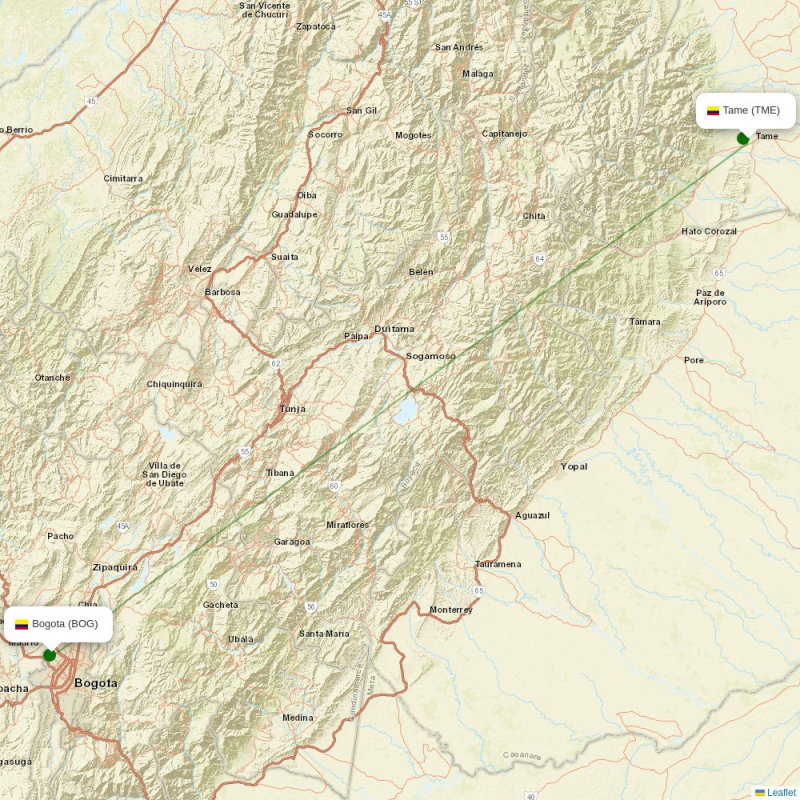 Route map over TME airport