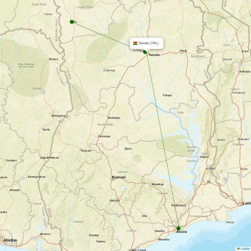 Route map over TML airport