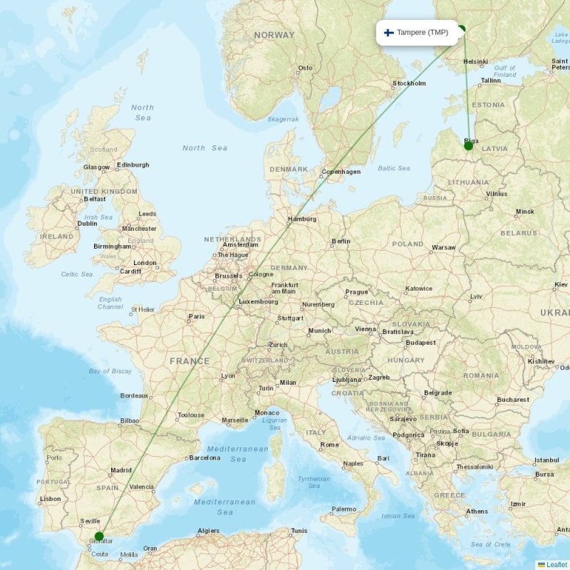 Route map over TMP airport