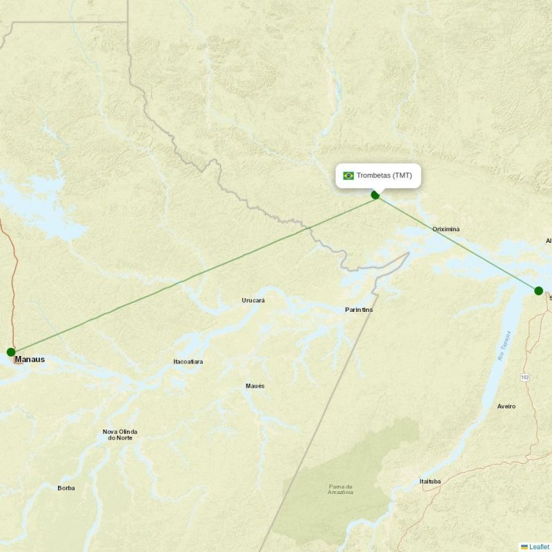 Route map over TMT airport