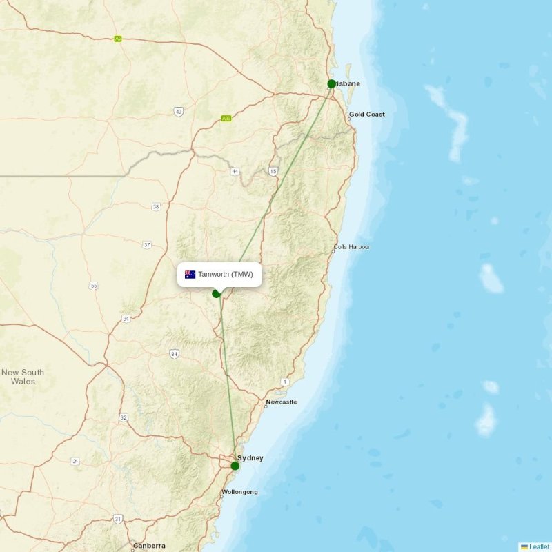 Route map over TMW airport
