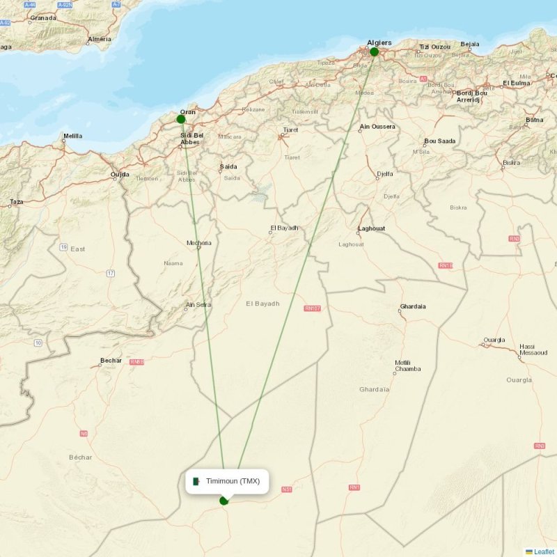 Route map over TMX airport