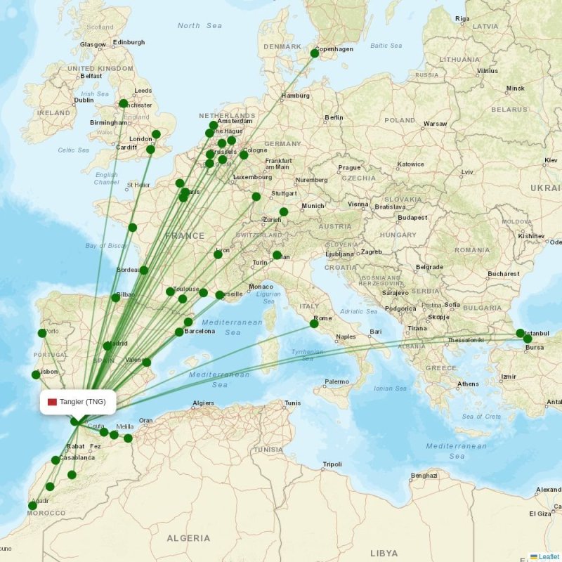 Route map over TNG airport