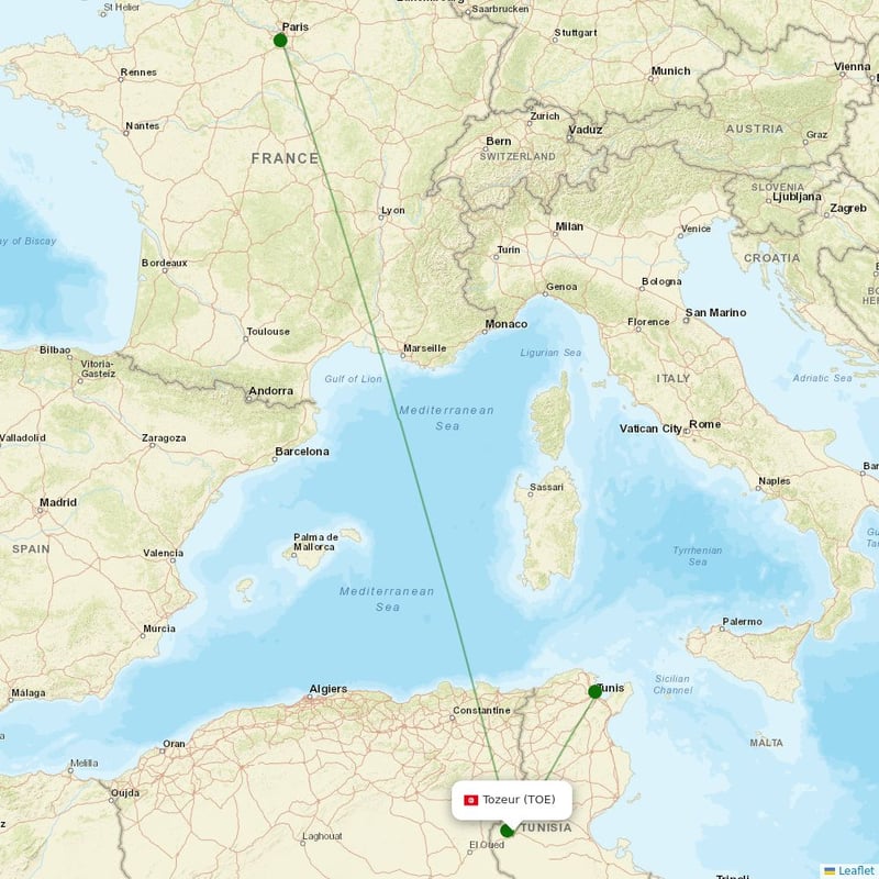 Route map over TOE airport