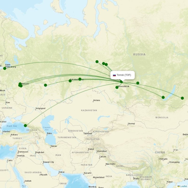Route map over TOF airport