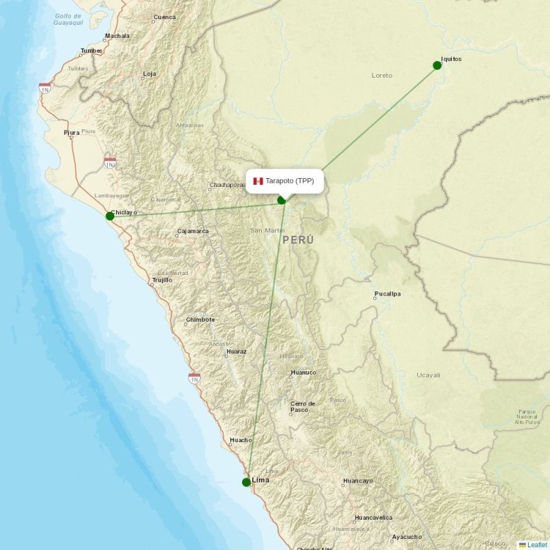 Route map over TPP airport