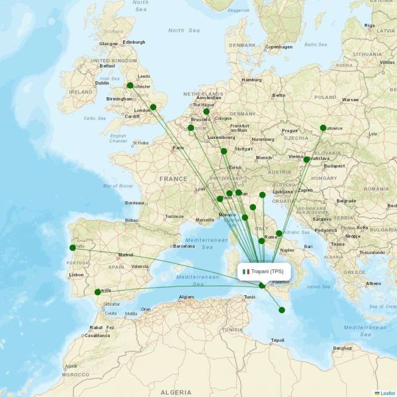 Route map over TPS airport