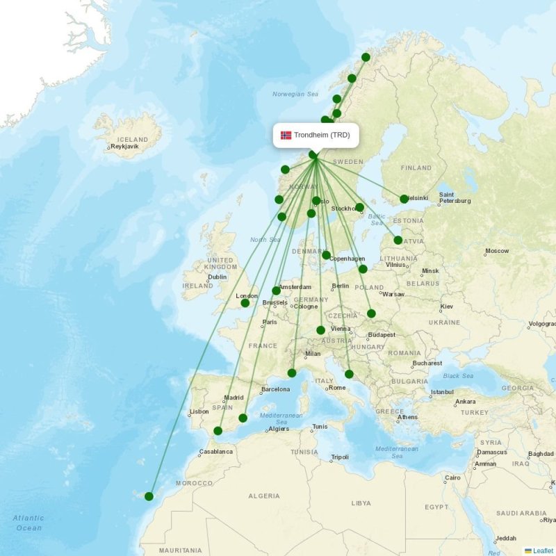 Route map over TRD airport