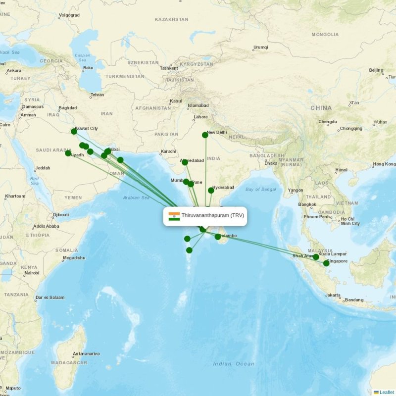 Route map over TRV airport