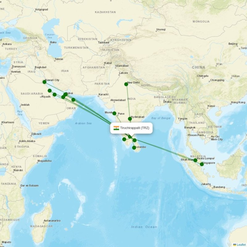Route map over TRZ airport